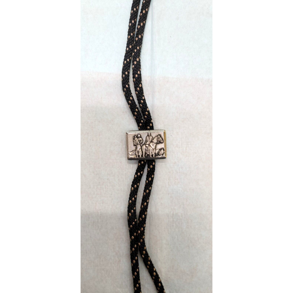 Western Themed Black Gold Braided Silver Horse 15" Bolo Tie Unbranded